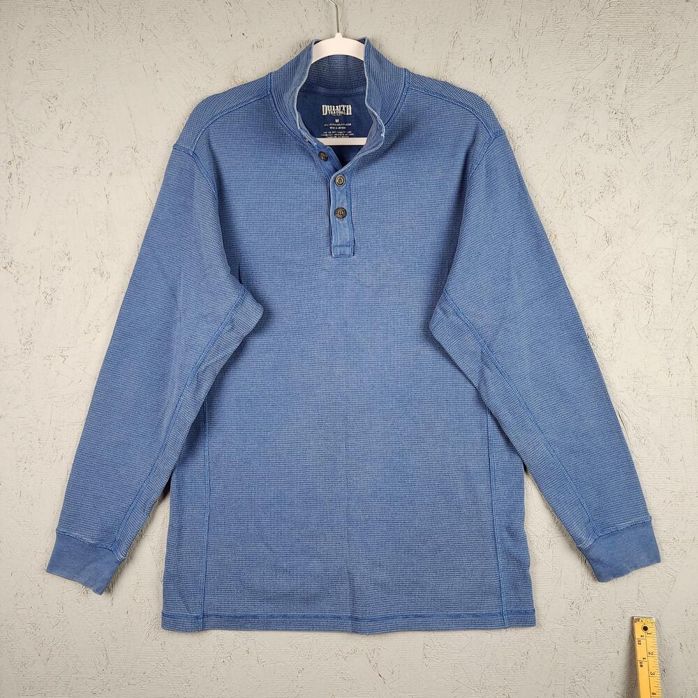 Duluth Trading Co Shirt Mens Medium Blue Waffle Thermal Henley Long Sleeve Heavy